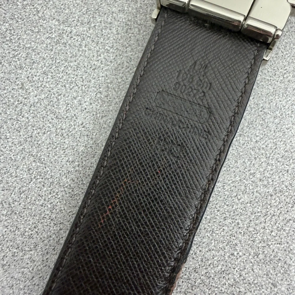 Coach Belt Mens 42 Black Brown Reversible Crossgrain Leather Silver Buckle